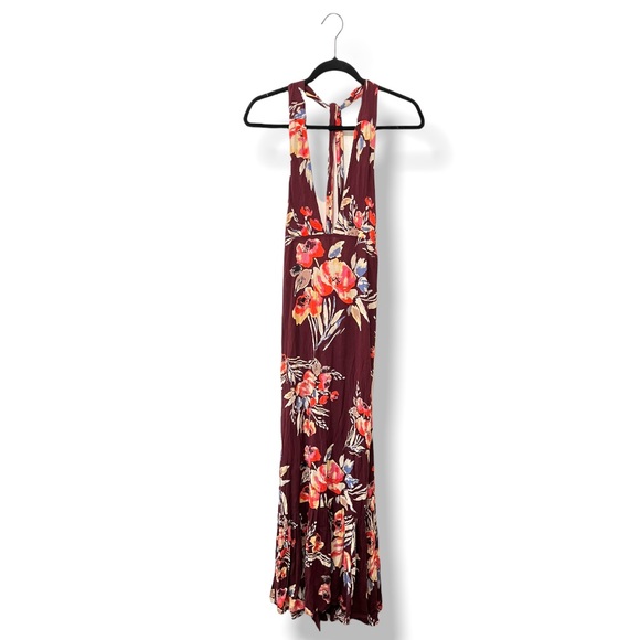Pacsun Billabong Awoke For The Waves Marron Red Floral Ruffled Halter Maxi Dress - Picture 3 of 11